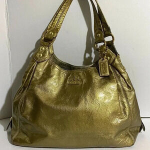 Coach gold metallic leather satchel handbag
